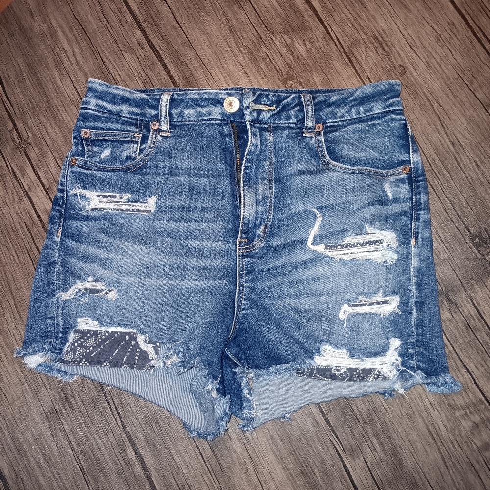 American Eagle Outfitters Blue Distressed Jean Shorts